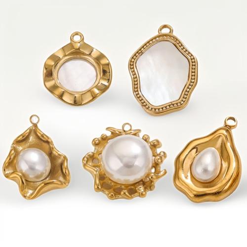 Stainless Steel Pendants, 304 Stainless Steel, with Plastic Pearl, DIY & different styles for choice, golden, 4PCs/Bag, Sold By Bag