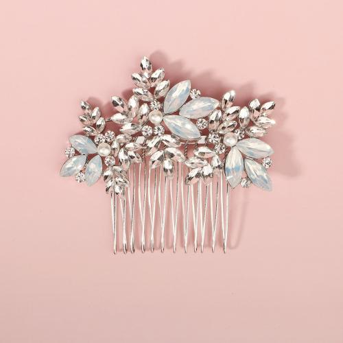 Decorative Hair Combs, Tibetan Style, with Plastic Pearl, fashion jewelry & for woman & with rhinestone, silver color, 80x70mm, Sold By PC