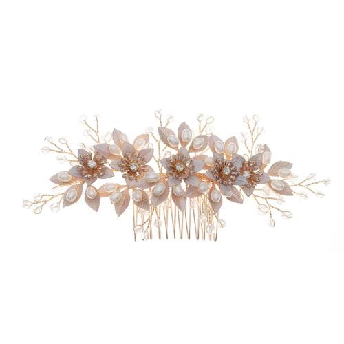 Decorative Hair Combs, Tibetan Style, with brass wire & Crystal & Rhinestone & Plastic Pearl, fashion jewelry & for woman, golden, 160x70mm, Sold By PC