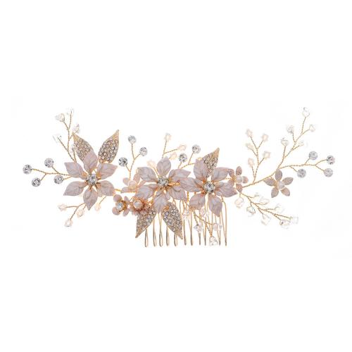 Decorative Hair Combs, Tibetan Style, with brass wire & Crystal & Rhinestone & Plastic Pearl, fashion jewelry & for woman, golden, 170x65mm, Sold By PC