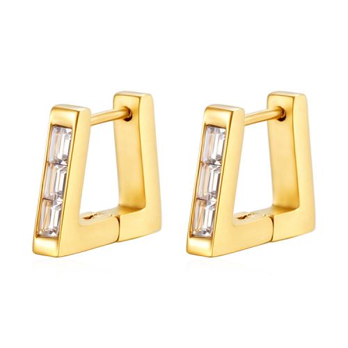 Huggie Anneau d'oreille, Acier inoxydable 304, trapèze, bijoux de mode & pavé de micro zircon & pour femme, plus de couleurs à choisir, 15.20x12.30x2.80mm, Vendu par paire