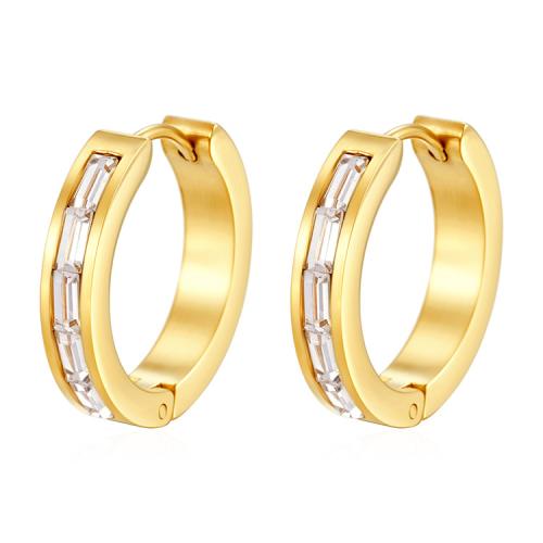 Stainless Steel Huggie Hoop Earring, 304 Stainless Steel, Vacuum Ion Plating, fashion jewelry & micro pave cubic zirconia & for woman, more colors for choice, Sold By Pair