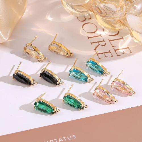 Brass Earring Stud Component, Crystal, with Brass, Teardrop, gold color plated, DIY, more colors for choice, 7x18mm, Sold By Pair