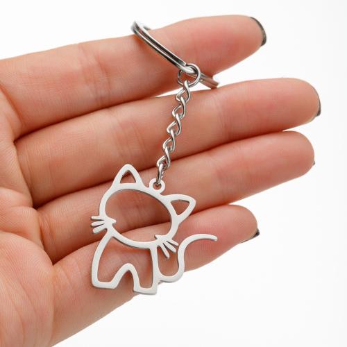 Stainless Steel Key Clasp, 304 Stainless Steel, Cat, silver color plated, fashion jewelry, Sold By PC