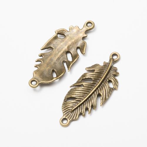 Tibetan Style Connector, Feather, plated, DIY & 1/1 loop, more colors for choice, nickel, lead & cadmium free, 34x14x3mm, 100PCs/Bag, Sold By Bag