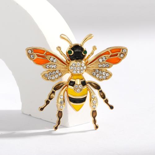 Tibetan Style Brooches, Bee, gold color plated, for woman & enamel & with rhinestone, more colors for choice, nickel, lead & cadmium free, 43x40mm, Sold By PC