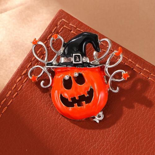 Tibetan Style Brooches, Pumpkin, gold color plated, Halloween Design & for woman & enamel & with rhinestone, orange, nickel, lead & cadmium free, Sold By PC