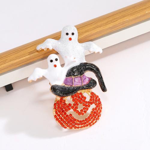 Broches de aleación de zinc, Calabaza, chapado en color dorado, Diseño de Halloween & para mujer & esmalte & con diamantes de imitación, naranja, libre de níquel, plomo & cadmio, Vendido por UD