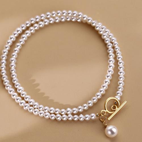 Plastic Pearl Necklace, with Brass, fashion jewelry, white, Length:43 cm, Sold By PC