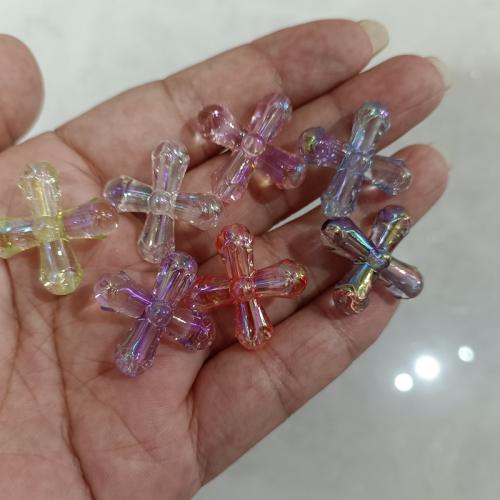 Plated Acrylic Beads, Cross, DIY, more colors for choice, 25mm, 300PCs/Bag, Sold By Bag