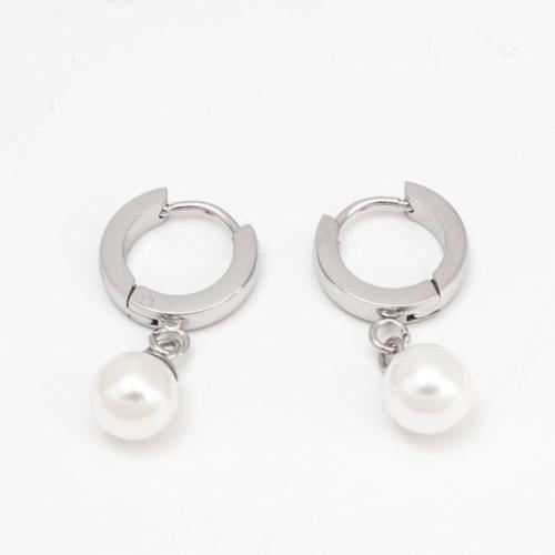 Stainless Steel Lever Back Earring, 304 Stainless Steel, with Plastic Pearl, Vacuum Ion Plating, fashion jewelry & for woman, more colors for choice, 25x14mm, Sold By Pair