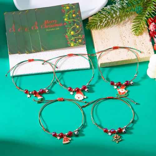 Christmas Holiday Bracelet, Tibetan Style, with Wax Cord & Crystal, handmade, Double Layer & Christmas Design & different styles for choice, multi-colored, Length:7.09-11.81 Inch, Sold By PC