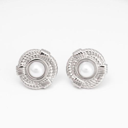 Pendientes de Acero Inoxidable, acero inoxidable 304, con Perlas plásticas, Joyería & para mujer, más colores para la opción, 20x20mm, Vendido por Par