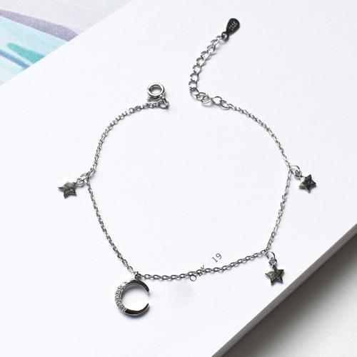 Fashion Sterling Silver Anklet, 925 Sterling Silver, with 3CM extender chain, for woman, silver color, Length:Approx 20 cm, Sold By PC