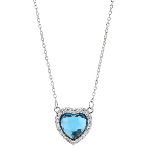 Cubic Zircon Micro Pave 925 Sterling Silver Necklace, with 5CM extender chain, Heart, micro pave cubic zirconia & for woman, silver color, Length:Approx 40 cm, Sold By PC