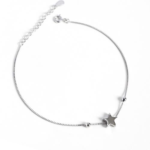 Fashion Sterling Silver Anklet, 925 Sterling Silver, with 3CM extender chain, Star, for woman, silver color, Length:Approx 19 cm, Sold By PC