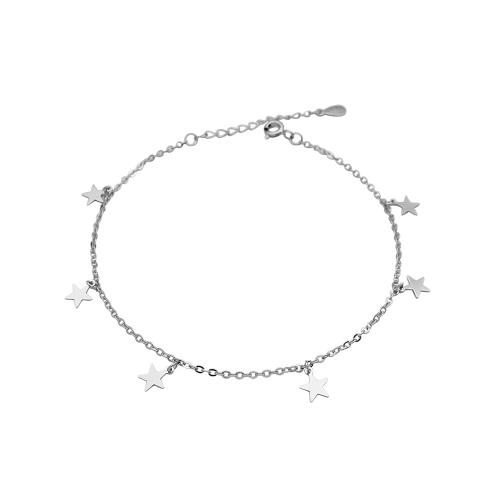 Fashion Sterling Silver Anklet, 925 Sterling Silver, with 3CM extender chain, Star, for woman, silver color, Length:Approx 21 cm, Sold By PC