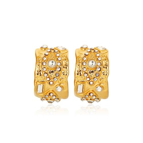 Stainless Steel Stud Earrings, 304 Stainless Steel, plated, micro pave cubic zirconia & for woman, gold, Sold By Pair