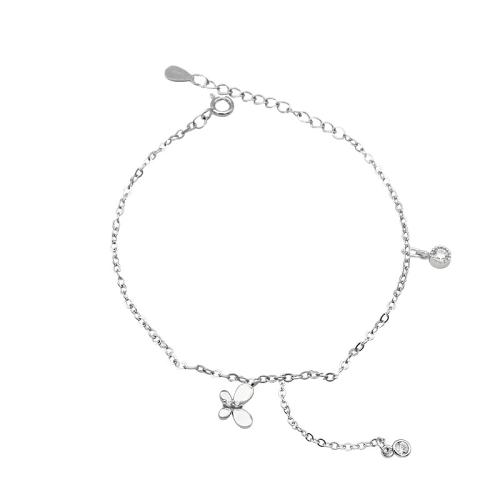 Fashion Sterling Silver Anklet, 925 Sterling Silver, with 3CM extender chain, Butterfly, micro pave cubic zirconia & for woman, silver color, Length:Approx 22 cm, Sold By PC