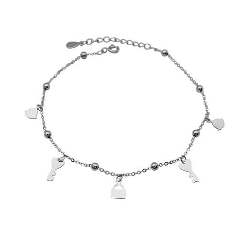 Fashion Sterling Silver Anklet, 925 Sterling Silver, with 3CM extender chain, for woman, silver color, Length:Approx 20 cm, Sold By PC