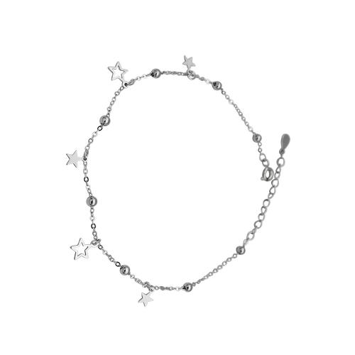 Fashion Sterling Silver Anklet, 925 Sterling Silver, with 3CM extender chain, Star, for woman, silver color, Length:Approx 20 cm, Sold By PC