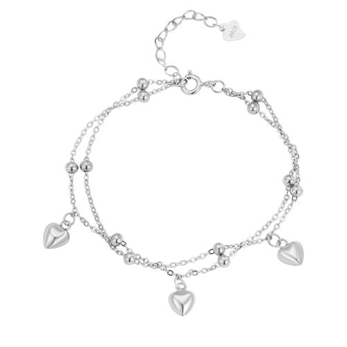 Bracelets en argent sterling, argent sterling 925, avec 3CM chaînes de rallonge, coeur, pour femme, plus de couleurs à choisir, Longueur:Environ 15.5 cm, Vendu par PC