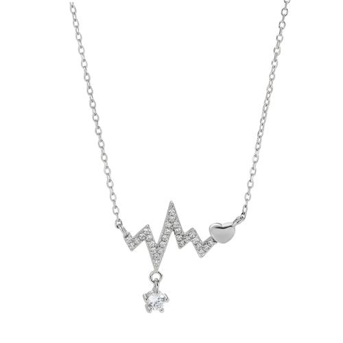 Zircon cubique Micro Pave collier en argent Sterling, argent sterling 925, avec 5CM chaînes de rallonge, Placage, pavé de micro zircon & pour femme, plus de couleurs à choisir, Longueur:Environ 40 cm, Vendu par PC