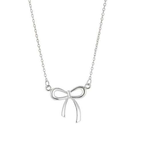 925 Sterling Silver Necklaces, with 5CM extender chain, Bowknot, plated, for woman, silver color, Length:Approx 40 cm, Sold By PC