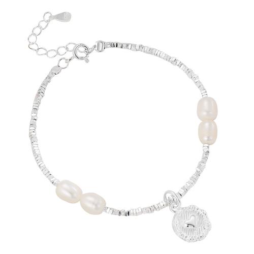 Bracelets en argent sterling, argent sterling 925, avec perle d'eau douce cultivée, avec 3CM chaînes de rallonge, styles différents pour le choix & pour femme, argent, Longueur:Environ 16 cm, Vendu par PC