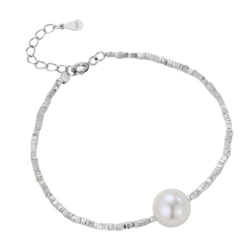 925 Sterling Silver Bangle Bracelet, with Plastic Pearl, with 3CM extender chain, plated, for woman, more colors for choice, Length:Approx 16 cm, Sold By PC