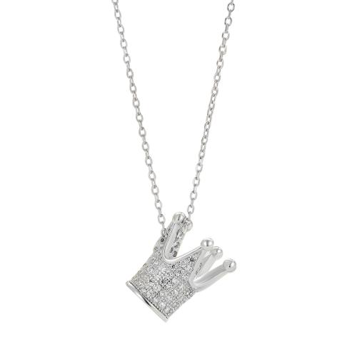 Zircon cubique Micro Pave collier en argent Sterling, argent sterling 925, avec 5CM chaînes de rallonge, couronne, Placage, pavé de micro zircon & pour femme, argent, Longueur:Environ 40 cm, Vendu par PC