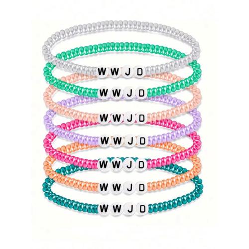 Acrylic Bracelets, with Seedbead, plated, elastic & Unisex, more colors for choice, Length:Approx 16.5 cm, Sold By PC