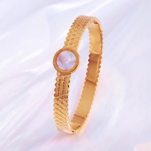 Bracelet d'acier titane, avec coquille, Placage, styles différents pour le choix & pavé de micro zircon & pour femme, plus de couleurs à choisir, Vendu par PC