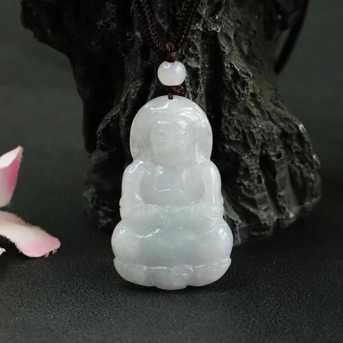 Gemstone Pendants Jewelry, Jadeite, Guanyin, Carved, DIY, Grade A, 38x23x4mm, Sold By PC