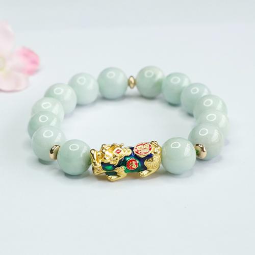 Jadeite Bracelet, with Tibetan Style, Fabulous Wild Beast, Unisex & enamel, Grade A, beads length 13mm, Length:Approx 6-8 Inch, Sold By PC