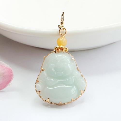 Gemstone Pendants Jewelry, Jadeite, with Brass, Buddha, DIY, Grade A, 19.60x19.50mm, Sold By PC