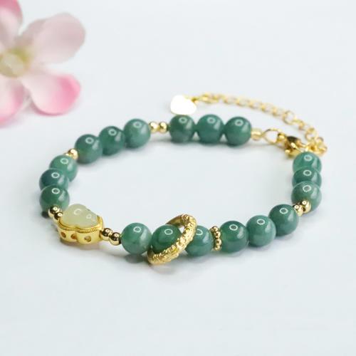 jade bracelet, avec alliage de zinc, calebasse, fait à la main, style folk & pour femme, grade A, beads length 6mm, Longueur:Environ 6-8 pouce, Vendu par PC