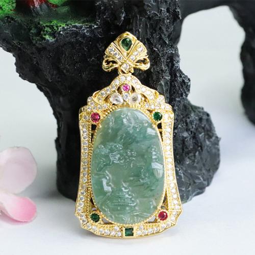 Gemstone Pendants Jewelry, Jadeite, with Brass, DIY & with rhinestone, Grade A, 32x20mm, Sold By PC