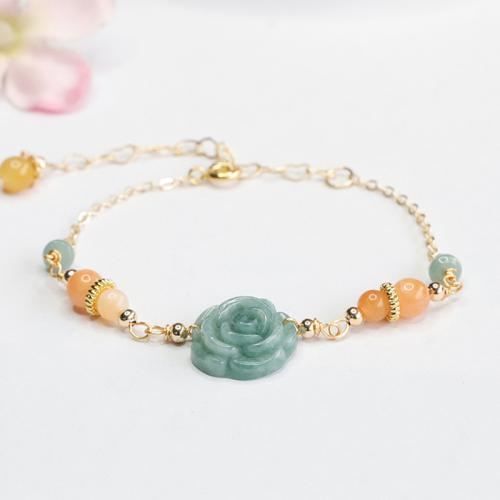 jade bracelet, avec alliage de zinc, fleur, style folk & pour femme, Longueur:Environ 6-8 pouce, Vendu par PC