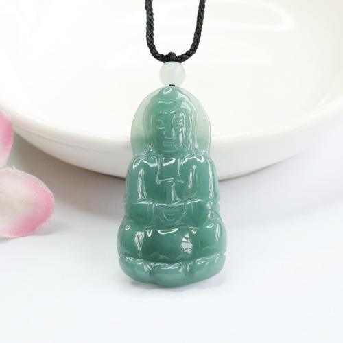 Bijoux Pendentifs en pierres gemmes, jade, Guanyin, gravé, style folk & DIY, grade A, 39x20x4mm, Vendu par PC