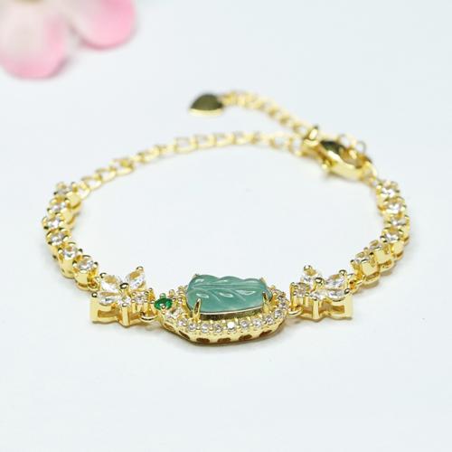 Jadeite Bracelet, with Tibetan Style, Leaf, folk style & for woman & with rhinestone, Length:Approx 6-8 Inch, Sold By PC