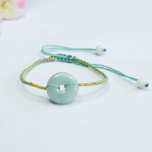 Jadeite Bracelet, with Cotton Cord, handmade, folk style & Unisex, Grade A, Length:Approx 6-10 Inch, Sold By PC