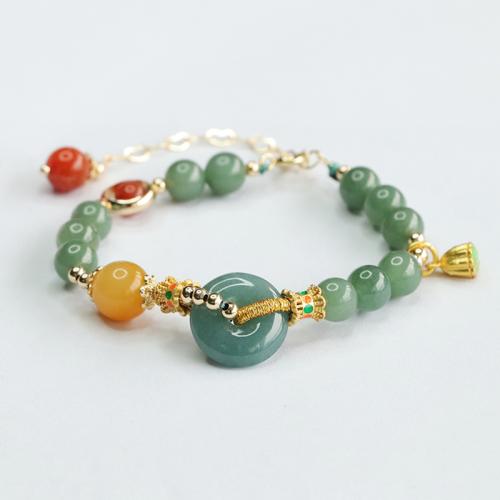 jade bracelet, avec alliage de zinc, style folk & unisexe, grade A, beads length 7mm, Longueur:Environ 6-8 pouce, Vendu par PC