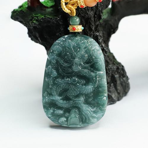 Gemstone Pendants Jewelry, Jadeite, Dragon, Carved, folk style & DIY, 52x36mm, Sold By PC