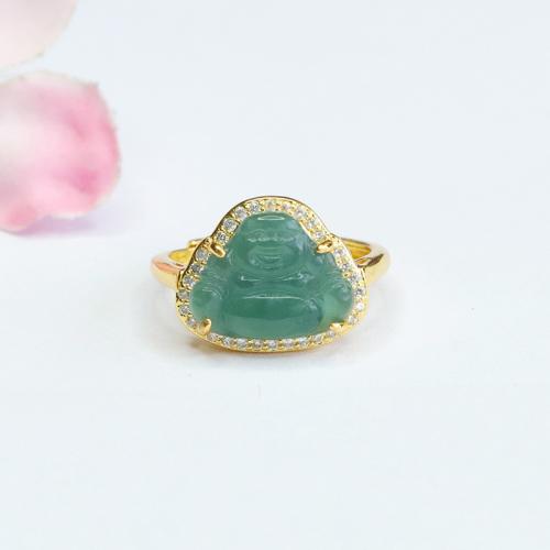 Jadeite Cuff Finger Ring, with Tibetan Style, Buddha, folk style & Unisex & with rhinestone, US Ring Size:6-8, Sold By PC