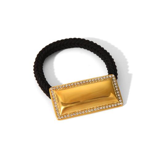 Ponytail Holder, 304 Stainless Steel, with Rubber Band, for woman & with rhinestone, golden, Sold By PC