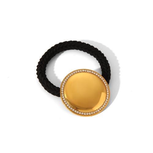 Ponytail Holder, 304 Stainless Steel, with Rubber Band, for woman & with rhinestone, golden, Sold By PC