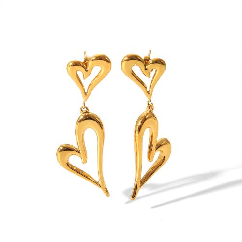 Stainless Steel Stud Earrings, 304 Stainless Steel, Heart, fashion jewelry & for woman & hollow, golden, 53x18mm, Sold By Pair