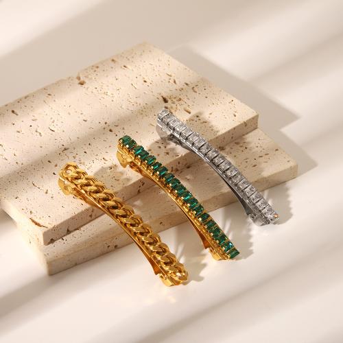 Hair Slide, 304 Stainless Steel, micro pave cubic zirconia & for woman, more colors for choice, 85x10mm, Sold By PC