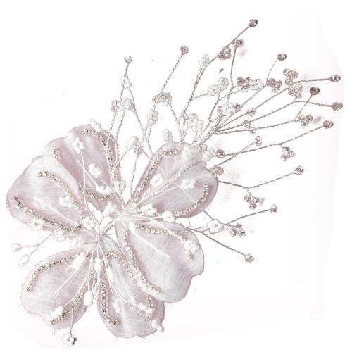 Bridal Hair Flowers, Etamine, with brass wire, for bridal & with rhinestone, white, 185x115mm, Sold By PC